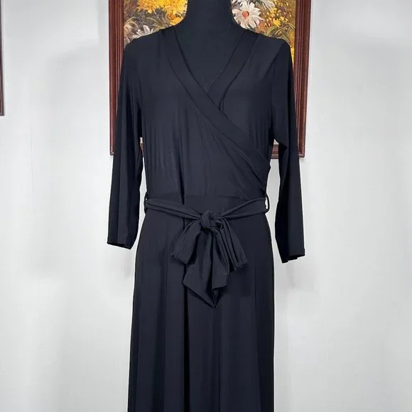 fitted lace wedding dress Nmoder Women Casual Midi Semi Formal Fit and Flare 3/4 Sleeve A-line Wrap  Empire Waist Dress for Church Work Wedding Guest Cocktail Dresses Black 3XL  at Amazon Women's Clothing store main image 1